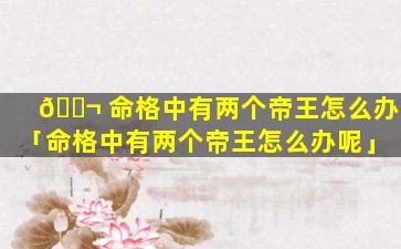 🐬 命格中有两个帝王怎么办「命格中有两个帝王怎么办呢」